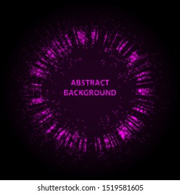 Abstract stipple background. Pink Luminous circles. Purple elegant glowing circle. Violet  light ring. Sparking particles. Colorful ellipse. Bright border.
