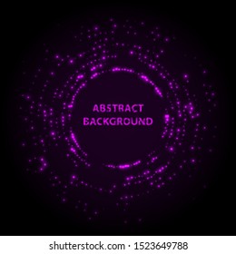 Abstract stipple background. Pink Luminous circles. Purple elegant glowing circle. Violet  light ring. Sparking particles. Colorful ellipse. Bright border.
