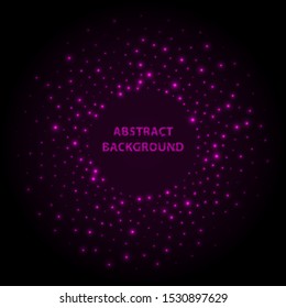Abstract stipple background. Pink Luminous circles. Purple elegant glowing circle. Violet  light ring. Sparking particles. Colorful ellipse. Bright border.
