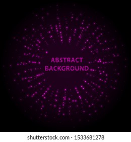 Abstract stipple background. Pink Luminous circles. Purple elegant glowing circle. Violet  light ring. Sparking particles. Colorful ellipse. Bright border.