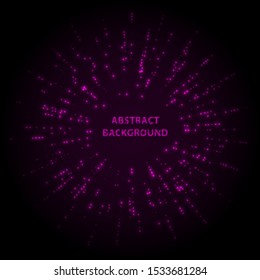 Abstract stipple background. Pink Luminous circles. Purple elegant glowing circle. Violet  light ring. Sparking particles. Colorful ellipse. Bright border.