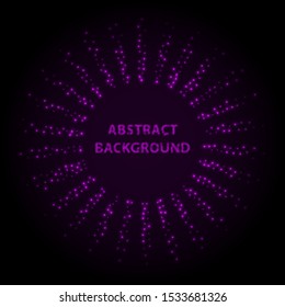 Abstract stipple background. Pink Luminous circles. Purple elegant glowing circle. Violet  light ring. Sparking particles. Colorful ellipse. Bright border.