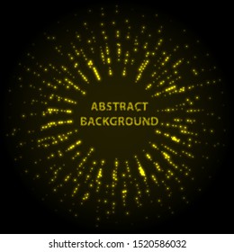 Abstract stipple background. Yellow luminous circles. Ivory elegant glowing circle. Golden light ring. Sparking particles. Colorful ellipse. Bright border.