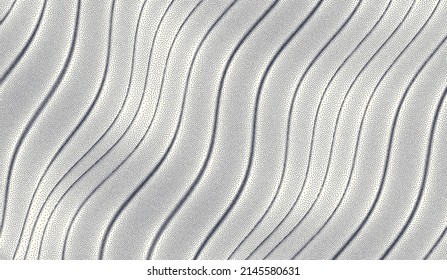 Abstract stippled halftoned waves background. Black noise dots wavy surface. Sand grain effect. Curve dots grunge banner. Abstract noise dotwork pattern. Dotted ripple vector. 