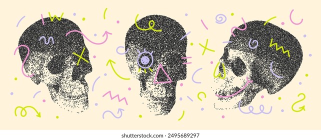 Abstract Stippled Skulls with doodle Graffiti Elements