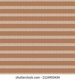 Abstract stitch style stripe vector pattern seamless background. Running hand stitch needle work effect horizontal stripes. Simple embroidery stitching repeat inochre brown and white. All over print