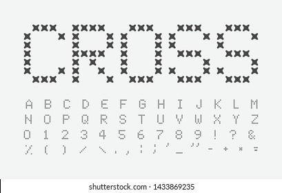 Abstract Stitches Letters Set. Cross Alphabet. Seam Headline ABC. Cross Stitch Font Design. Vector Black Letter On White Background.