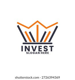 Gráfico de acciones Abstractas con el Vector de diseño del logotipo de la corona. Mejor Plantilla de logotipo de inversión. Concepto de diseño de logotipo de Royal Invest