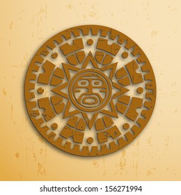 Abstract stone look maya sun symbol on beige background