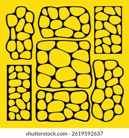 Abstract stone pattern vector design irregular organic shapes with bold black outlines and smooth contours. Ideal for laser cutting, CNC carving, decorative panels, privacy screens, metal art