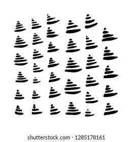 Abstract stone  pyramids. Set. Ink brush drawing. Hand drawn vector illustration.