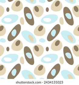 Abstract stones sea pattern of pastel blue and beige organic shapes on white background.