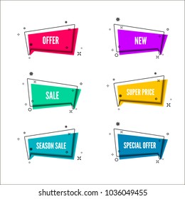 Abstract store offer banners.  Colorful bubble with promotion text. Set of geometric promo template. Vector illustration isolated on white background