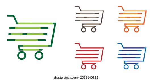 Abstract Store Shopping Cart Different Colors. Buying and selling goods online concept vector