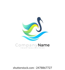 Abstract Stork logo and water design combination, bird icons