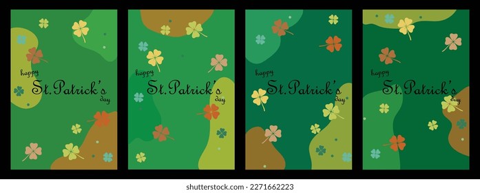 Abstract St.Patrick Day theme colour clover leaf on dark background poster cover design. Vector illustration.