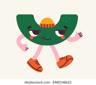 Abstract strange character. Green magnet. Adorable monster or devil. Imagination and fantasy. Graphic element for website. Cartoon flat vector illustration isolated on beige background