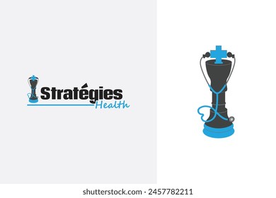 Abstract Strategies Health logo. Cleverly designed with a chess king shape and stethoscope vector. Ideal for hospitals, doctors, health clinics, and related healthcare services.