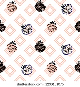 Abstract strawberries pink seamless vector pattern.