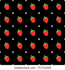 Abstract strawberry background,pattern of sweet fruits on black background,vector illustration