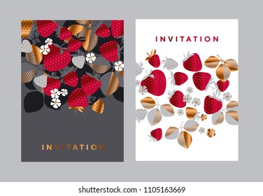 Abstract strawberry design element. Gold luxury vector illustration or for header, card, invitation, poster, cover and other web and print design projects. 