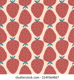 Abstract strawberry hand drawn vector illustration. Red berry in flat style. Fruit seamless pattern.	