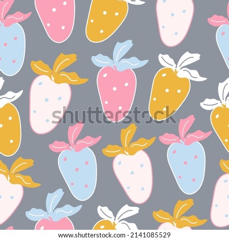 abstract strawberry pattern on grey background. Сute print with modern trending palette. Universal background for printing on fabric, paper, wrapping paper, textiles. Vector illustration, hand-drawn
