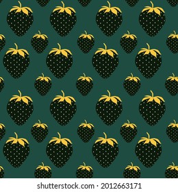 Resumen del patrón transparente de fresa sobre fondo verde. Textura de berry sin fin para papel de pared, textil, envoltura, tela, estampado de camisetas, etc.