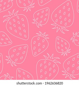 Abstract strawberry seamless pattern, white berries on pink background, vector illustration, organic food ornament
