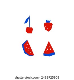 Abstract Strawberry Watermelon slice and Cherry shape in cutout style 
