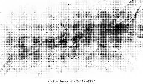 Abstract streaky pattern, scattered dots, light bursts, dynamic movement, monochrome, artistic background.