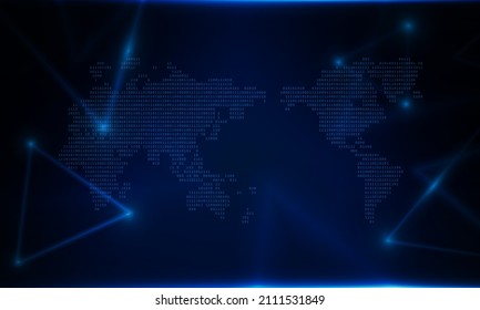 Abstract a stream of binary code numbers on the monitor are the computer matrix of world map. Hitech communication concept innovation background, vector design
