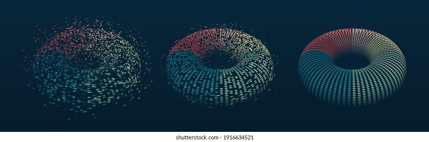 Abstract stream information with circles array and binary code. Filtering machine algorithms. Wide Big data visualization. Information analytics concept. Sorting data. Vector technology background.