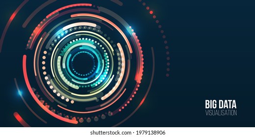 Abstract stream information with circles array. Filtering machine algorithms. Sorting data. Vector technology background. Wide Big data visualization. Information analytics concept.