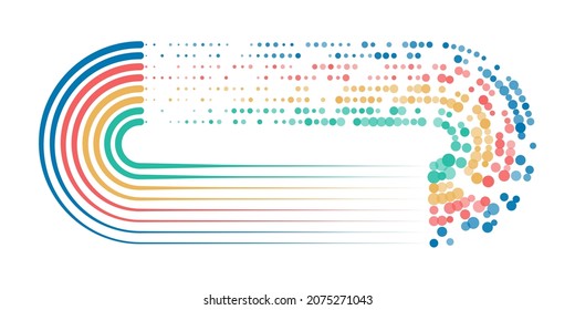 Abstract stream information with circles array and binary code. Information analytics concept. Filtering machine algorithms. Sorting data. Vector technology background. Big data visualization.