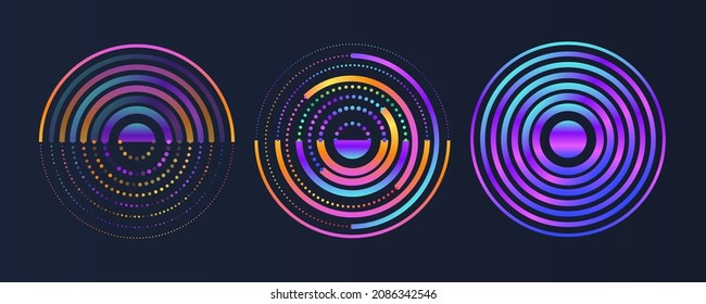 Abstract stream information with circles array and binary code. Filtering machine algorithms. Modern Big data visualization. Information analytics concept. Sorting data. Vector technology background.