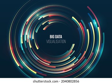 Abstract stream information with colorful circles array. Information analytics concept. Filtering machine algorithms. Sorting data. Vector technology background. Big data visualization.