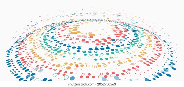 Abstract stream information with colorful circles array. Information analytics concept. Filtering machine algorithms. Sorting data. Vector technology background. Big data visualization.