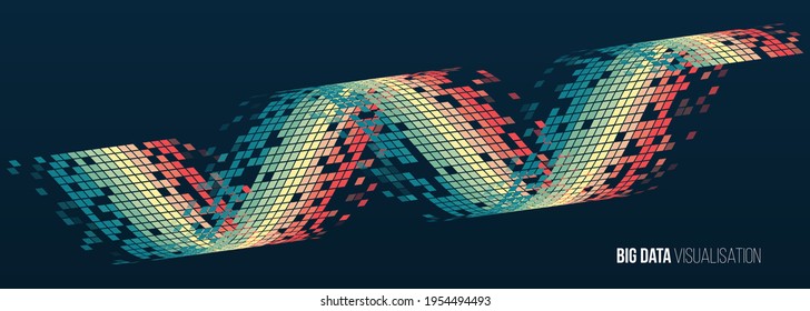 Abstract stream information with waves array, lines binary code. Filtering machine algorithms. Sorting data. Vector technology background. Big data visualization. Information analytics concept.
