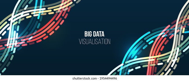 Abstract stream information with waves array, lines binary code. Filtering machine algorithms. Sorting data. Vector technology background. Big data visualization. Information analytics concept.