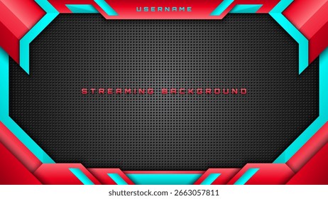 Abstract Streaming Background in Red and Aqua Blue, Modern Backdrop for Gaming, Esports, Live Stream Overlays