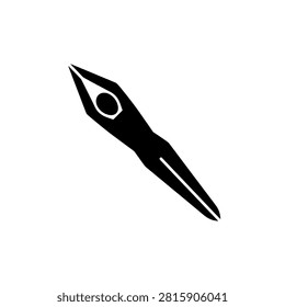 Abstract streamlined diver figure in a sharp diagonal pose, solid black silhouette vector illustration