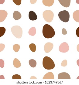 Abstract streamlined shapes of different skin tones and different sizes on white background. Polka dot seamless pattern. Diversity and unity illustration