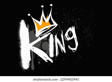 Abstract street graffiti lettering elements with grunge, Sprayed king font graffiti with overspray in black over white. Vector graffiti art illustration.