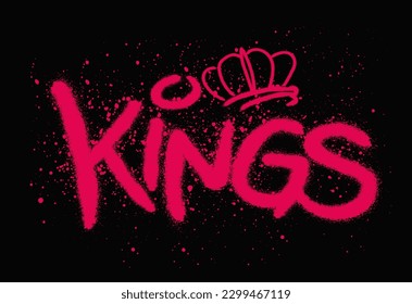 Abstract street graffiti lettering elements with grunge, Sprayed king font graffiti with overspray in black over white. Vector graffiti art illustration.