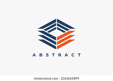 abstract strip line stack cube , box symbol for corporate business or data database technology logo icon template. Vector illustration.