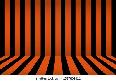 Abstract stripe background. Halloween wall design. Striped room in orange and black. Vector illustration.