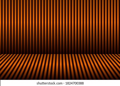 Abstract stripe background. Halloween wall design. Striped room in orange and black. Vector illustration.