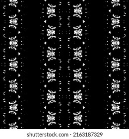 Abstract Stripe Dark Pattern. Black Color Indian Pattern. Simple Tribal Hand Vector. Black Colour Ink Scribble Pattern. Native Dark Doodle Batik. Seamless Ikat Art Print. Seamless Ink Ethnic Design