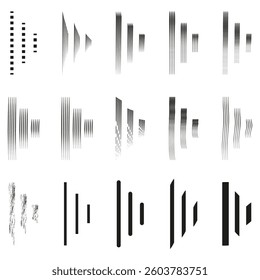 Abstract stripe design. Minimal line art. Distorted black pattern. Vertical stroke set.